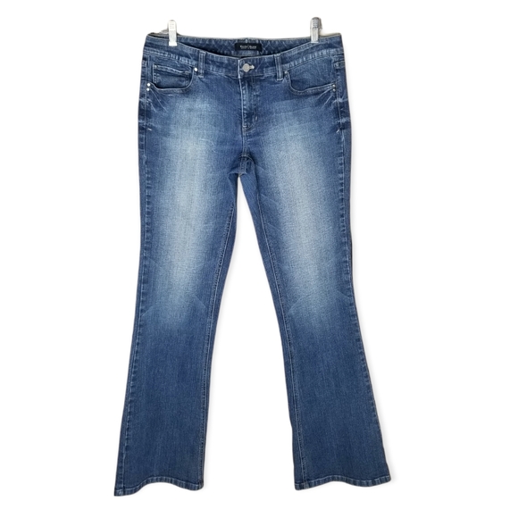 WHBM Blanc Mid Rise Flare Leg Blue Denim Jeans 8R - Picture 2 of 12